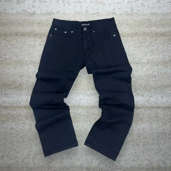 Vintage Skater Jeans Jeanetix Jet Black Wash Straight Fit Denim Rap Style Y2K